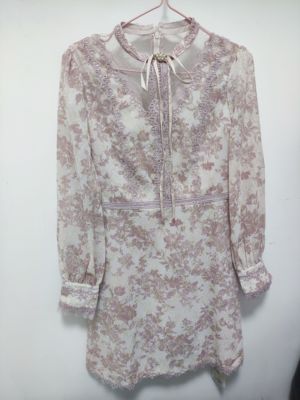 知恩GCCG正品新款宫廷风重工刺绣印花蕾丝长袖优雅连衣裙金线3443