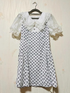 知恩GCCG正品夏季新款小个子拼接短袖连衣裙翻领甜美气质蕾丝花边