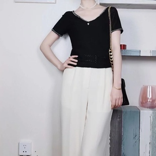 知恩GCCG正品新款镂空V领短袖时尚精致气质上衣小衫百搭显瘦3302