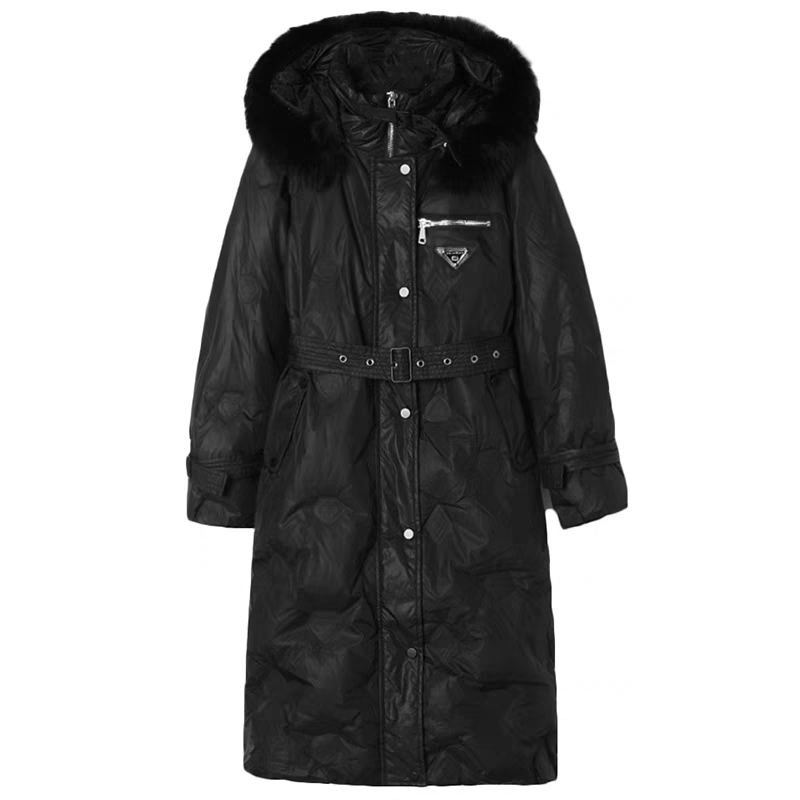 麦家ma正品折扣女奥莱撤柜气质收腰含白鸭绒毛领长款羽绒服冬新款