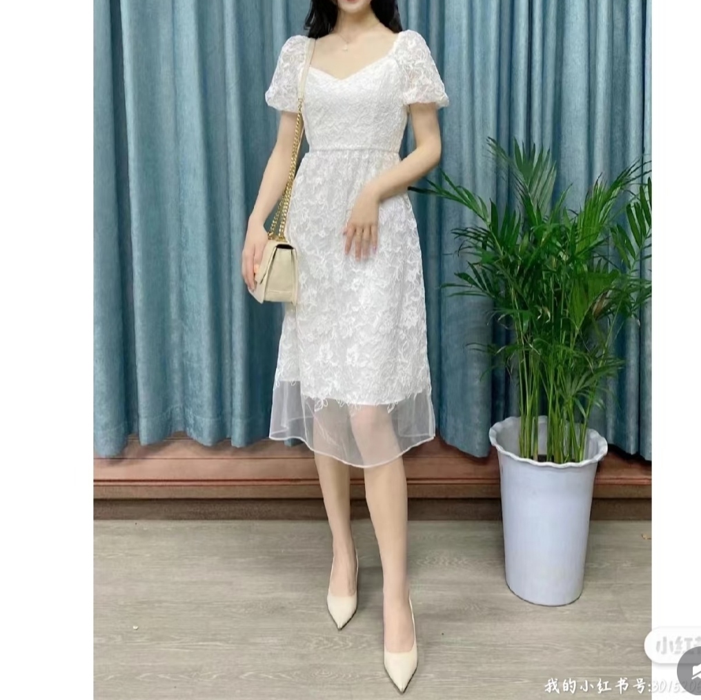 欧家正品新款夏装法式收腰显瘦蕾丝仙女神范气质连衣裙1NY2082510