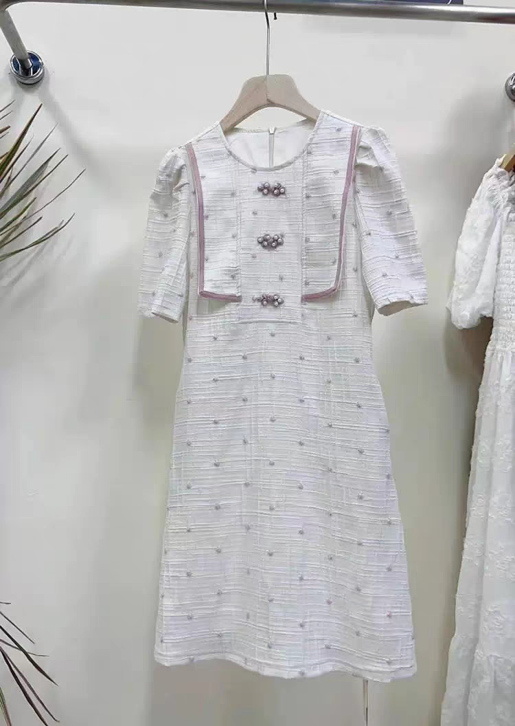 知恩GCCG正品夏季连衣裙女甜美中式风手工盘扣圆领小香风裙子3730