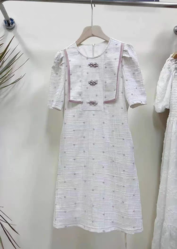 知恩GCCG正品夏季连衣裙女甜美中式风手工盘扣圆领小香风裙子3730