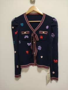 开衫 Gcc知en正品 百搭针织衫 春秋印花V领长袖 毛衣外套5937 女新款