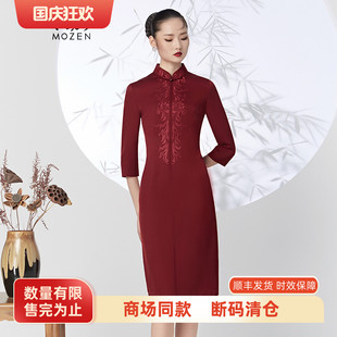 喜妈妈旗袍裙633 中国风刺绣短款 木真了中式 改良连衣裙红色新品