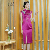 旗袍603 中长款 木真了中国风繁花刺绣宴会连衣裙新品 复古绣花女装