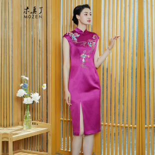 旗袍603 中长款 木真了中国风繁花刺绣宴会连衣裙新品 复古绣花女装
