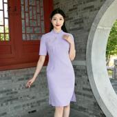 宴会礼服裙205 旗袍新品 女装 中国风刺绣妈妈短袖 木真了复古修身