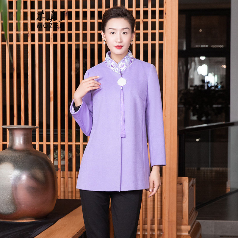 木真了改良毛呢大衣女外套新品复古刺绣宽松羊毛唐装上衣213