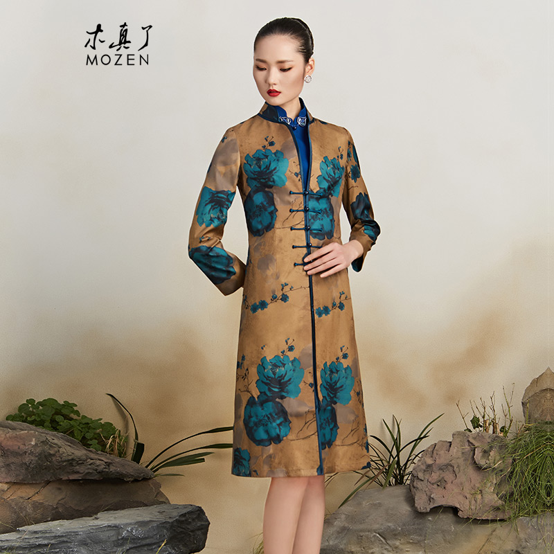 木真了中式外搭新品牡丹印花旗袍