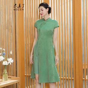 木真了桑蚕丝连衣裙改良中式刺绣夏新品真丝飘逸长裙复古女裙310