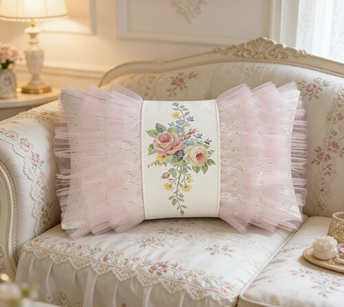 欧式其他规格新款靠垫蕾丝边睡觉印花腰靠家用汽车沙发抱枕套