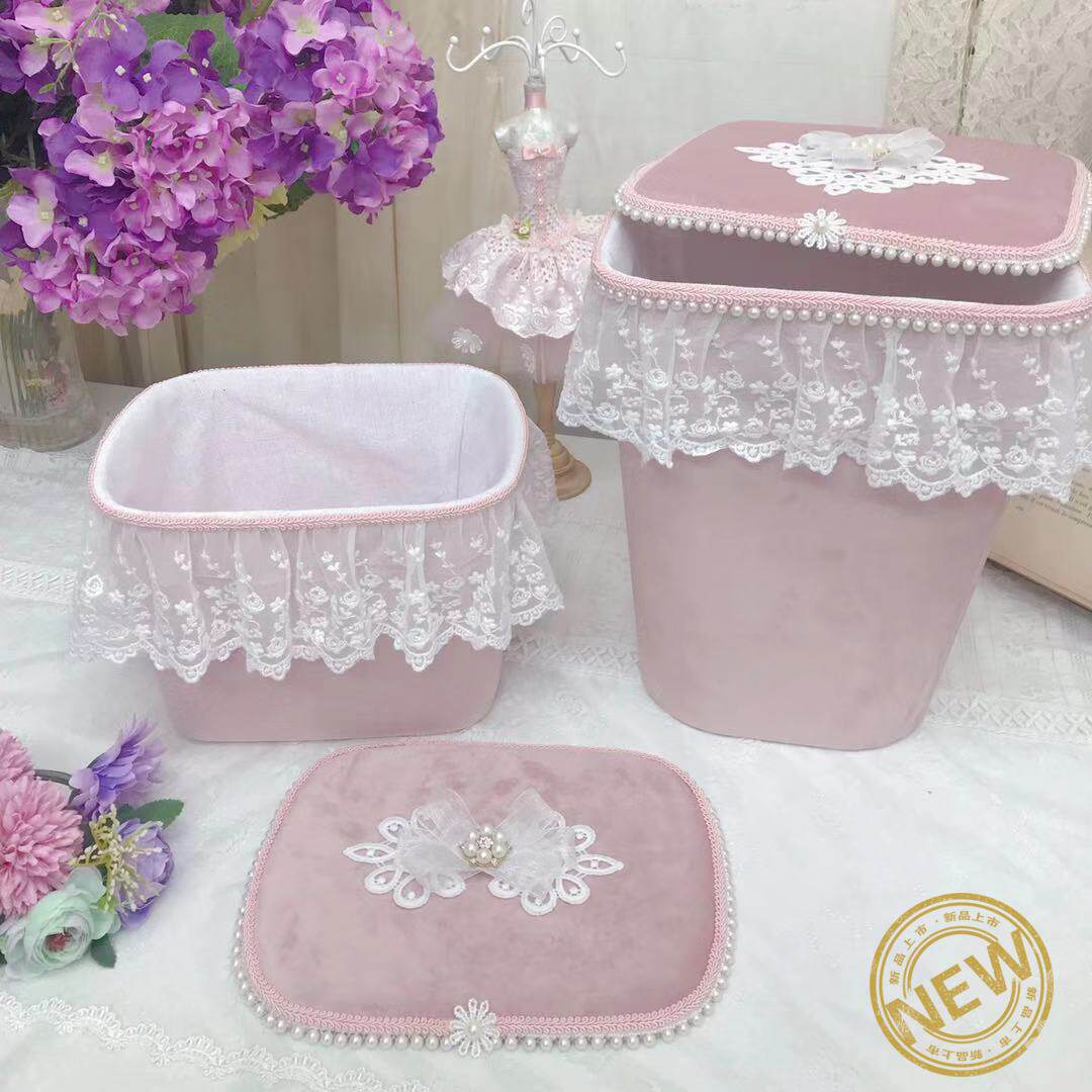 收纳桶大容量新款白先生家居废杂物桶珍珠丝带储物蕾丝人气推荐