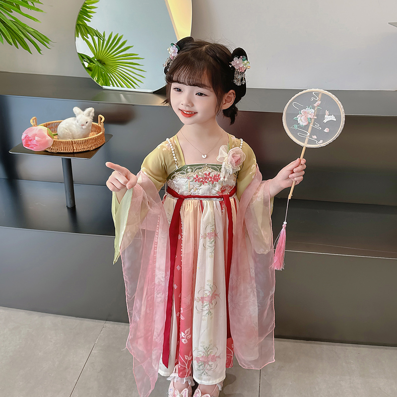 女童汉服连衣裙夏装公主裙新款女孩中式中国风唐装古风演出服超仙