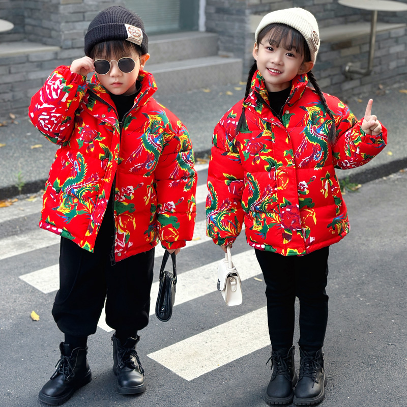 儿童花棉袄加厚冬季拜年服喜庆潮