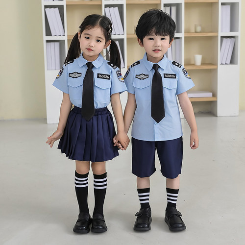 儿童警制衣服短袖套装夏装男童幼儿园cosplay公安服宝宝扮演警服