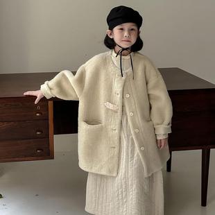 女童加厚皮草外套2025春冬款女孩韩版纯色休闲皮毛一体大衣保暖潮