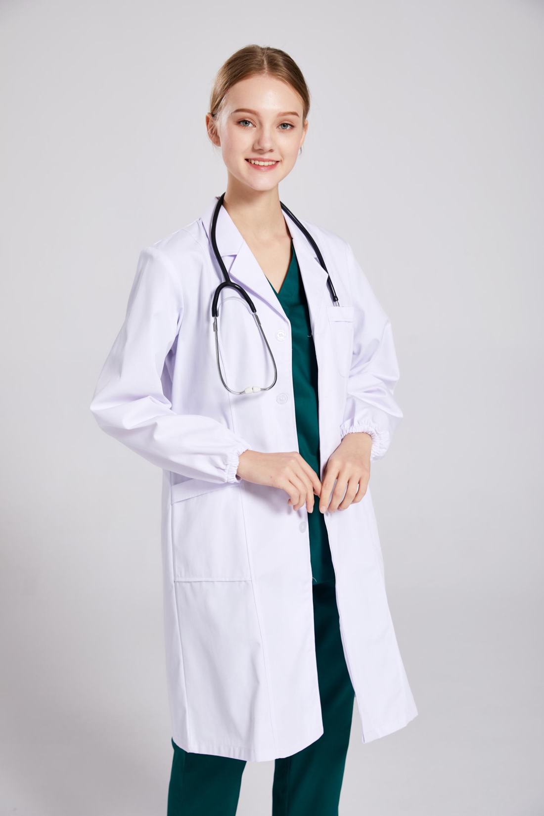 白大褂医生服男款松紧带长袖医院工作服女款长袖冬季