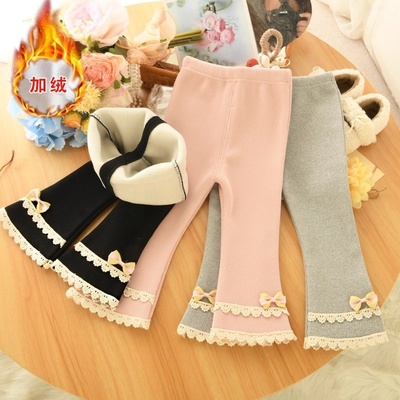 女童加绒打底裤可开档婴儿喇叭裤