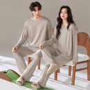 柔软纯色简约休闲家居服套装 莫代尔长袖 情侣睡衣女春秋季 2025新款