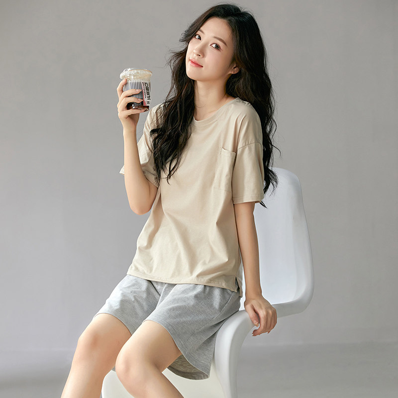 夏季睡衣女士纯棉短袖薄款简约纯色可外穿套头夏天休闲全棉家居服,女士内衣/男士内衣/家居服,睡衣/家居服套装,淘宝优惠券,粉丝福利购,淘宝优惠卷