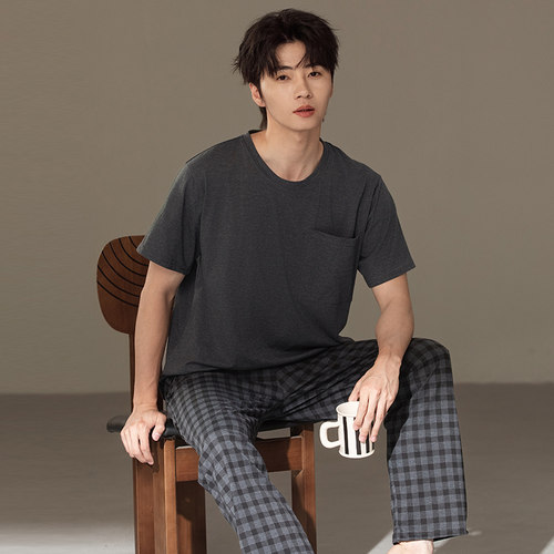 亲肤型睡衣男纯棉夏款短袖家居服