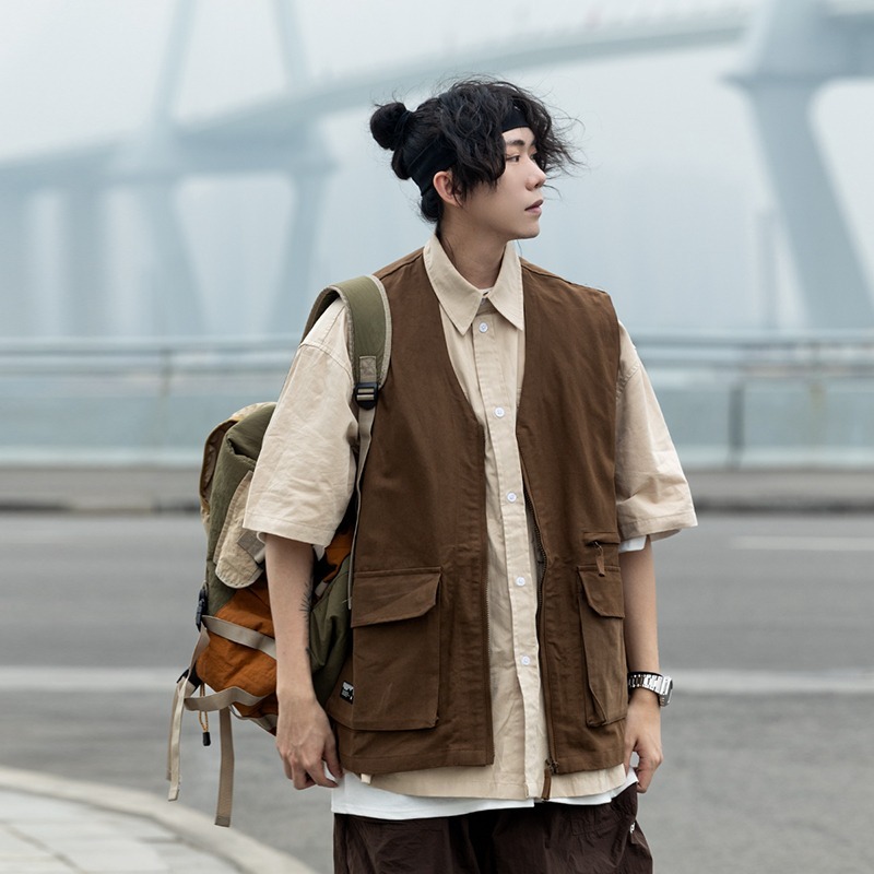 水曜日定休日系慵懒垂感工装马甲男宽松休闲无袖背心情侣同款外套