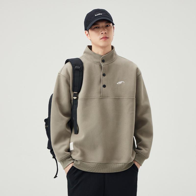 重磅立领男士卫衣春秋季2024新款宽松美式潮牌刺绣无帽套头外套冬