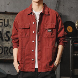纯棉复古牛仔外套男士新款美式重磅休闲翻领工装夹克猎装休闲衬衫