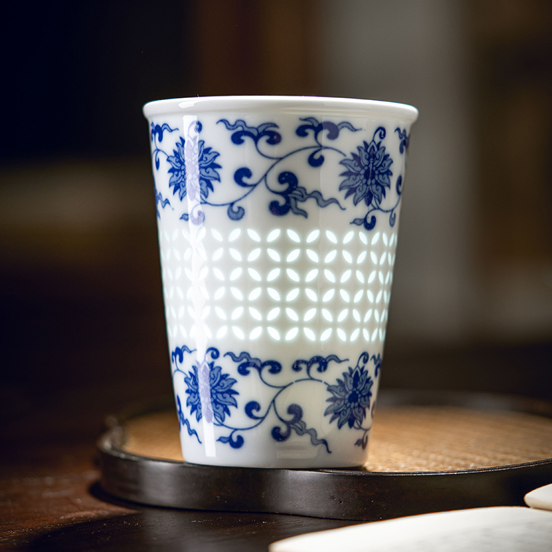 景德镇青花玲珑马克杯家用待客