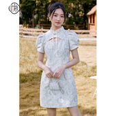 提花泡泡短袖 新中式 改良旗袍连衣裙40033QP08357 新款 固执秋季