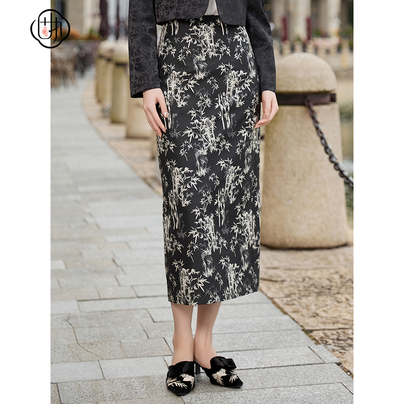 开叉半身裙固执长款新中式直筒