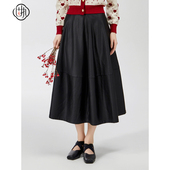固执春季 新款 学院风百搭黑色高腰中长a字半身裙00041BQ08802