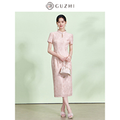 改良修身 固执2026春夏新款 中长款 气质立领盘扣蕾丝短袖 旗袍 新中式