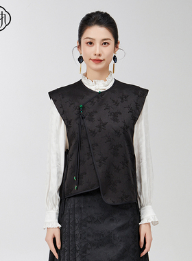 固执2025春季新款新中式盘扣圆领提花无袖背心马夹00041MJ08872