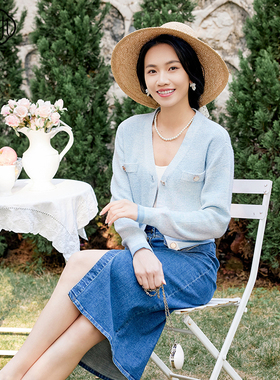 固执春季新款复古纯色小香风v领毛衣针织开衫女32431MY07936