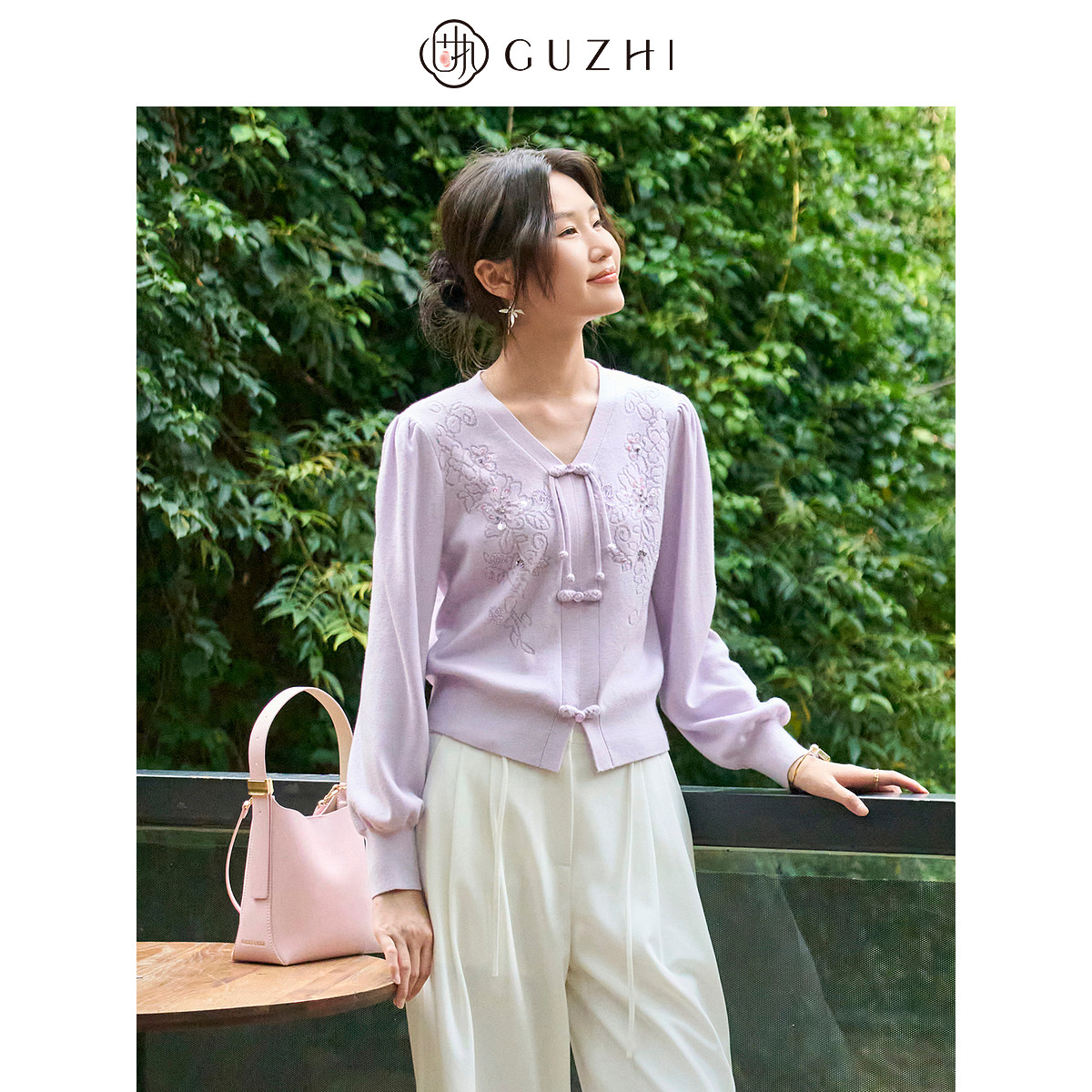 固执秋季新款新中式v领盘扣钉珠泡泡长袖套头短款针织衫毛衣,女装/女士精品,毛衣,淘宝优惠券,粉丝福利购,淘宝优惠卷