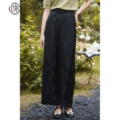 固执秋季 00033KZ08364 高腰提花显瘦黑色直筒阔脚裤 新款 新中式