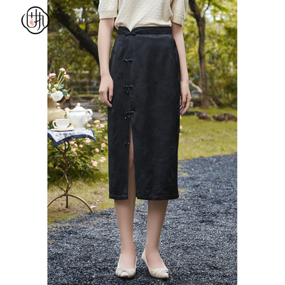 2023固执中式提花流苏开叉半身裙