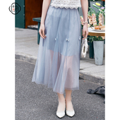 复古高腰蝴蝶结网纱中长款 固执夏季 新款 半身裙32842BQ09203