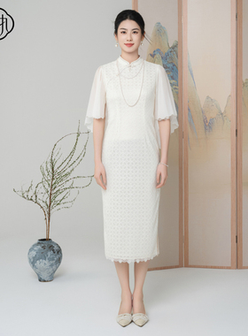 固执夏季新款中式立领盘扣蕾丝飞飞袖改良旗袍10842QP09175
