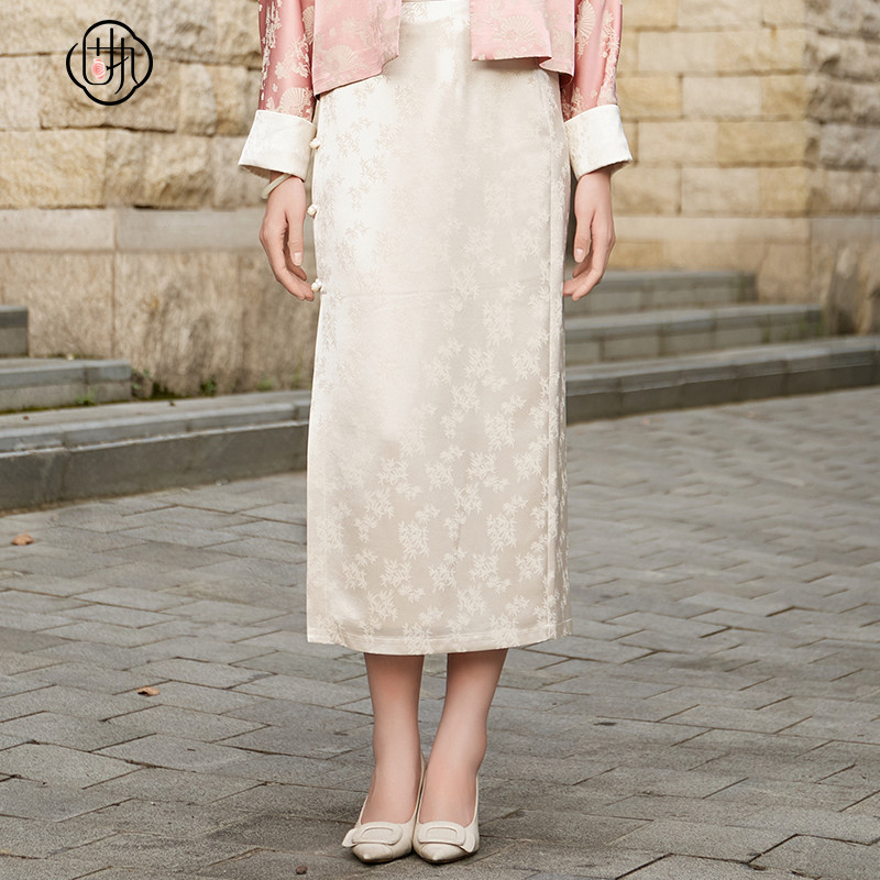 固执秋季新款新中式优雅气质盘扣提花开衩中长款直筒半身裙,女装/女士精品,半身裙,淘宝优惠券,粉丝福利购,淘宝优惠卷
