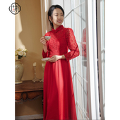 固执春季 新款 中国风立领蕾丝刺绣中长旗袍连衣裙20931LQ07781