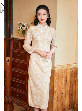 固执秋季新款中式立领气质蕾丝长袖修身改良旗袍80133QP08379