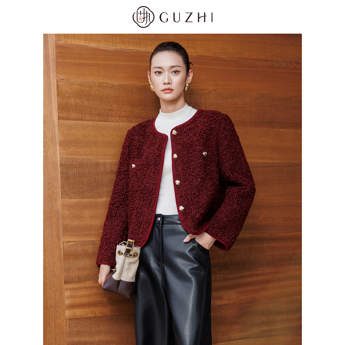 小香风颗粒圆领短外套 单排扣长袖短款外套