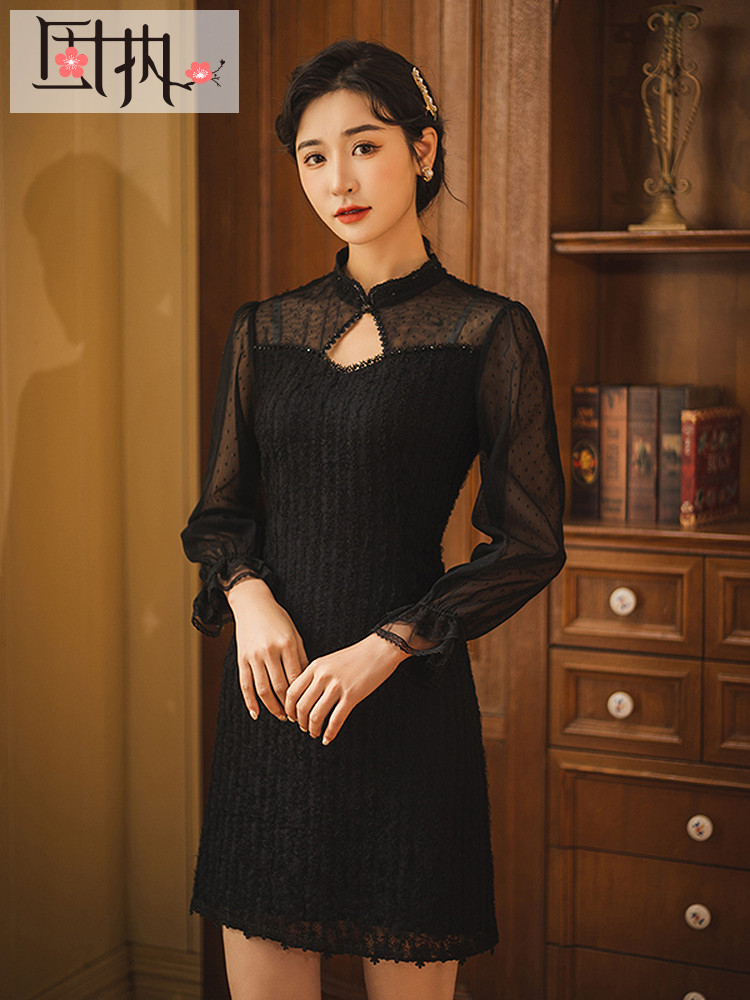 Spring retro short lace cheongsam, dress