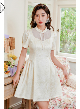 固执夏季新款中式复古立领短袖小个子短款连衣裙50832LQ07765