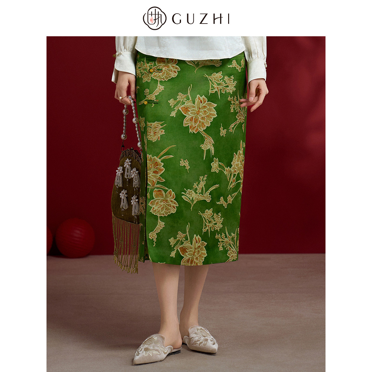 固执2026春季新款新中式提花国风盘扣绣花直筒裙开叉中长款半身裙,女装/女士精品,半身裙,淘宝优惠券,粉丝福利购,淘宝优惠卷