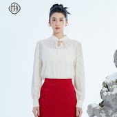 女装 固执秋季 上衣 流苏立领百搭纯色长袖 蕾丝衫 新款 中式