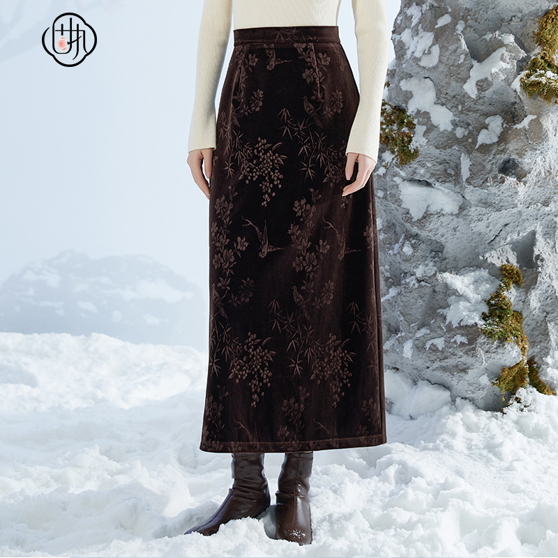 固执长款百搭a字丝绒半身裙